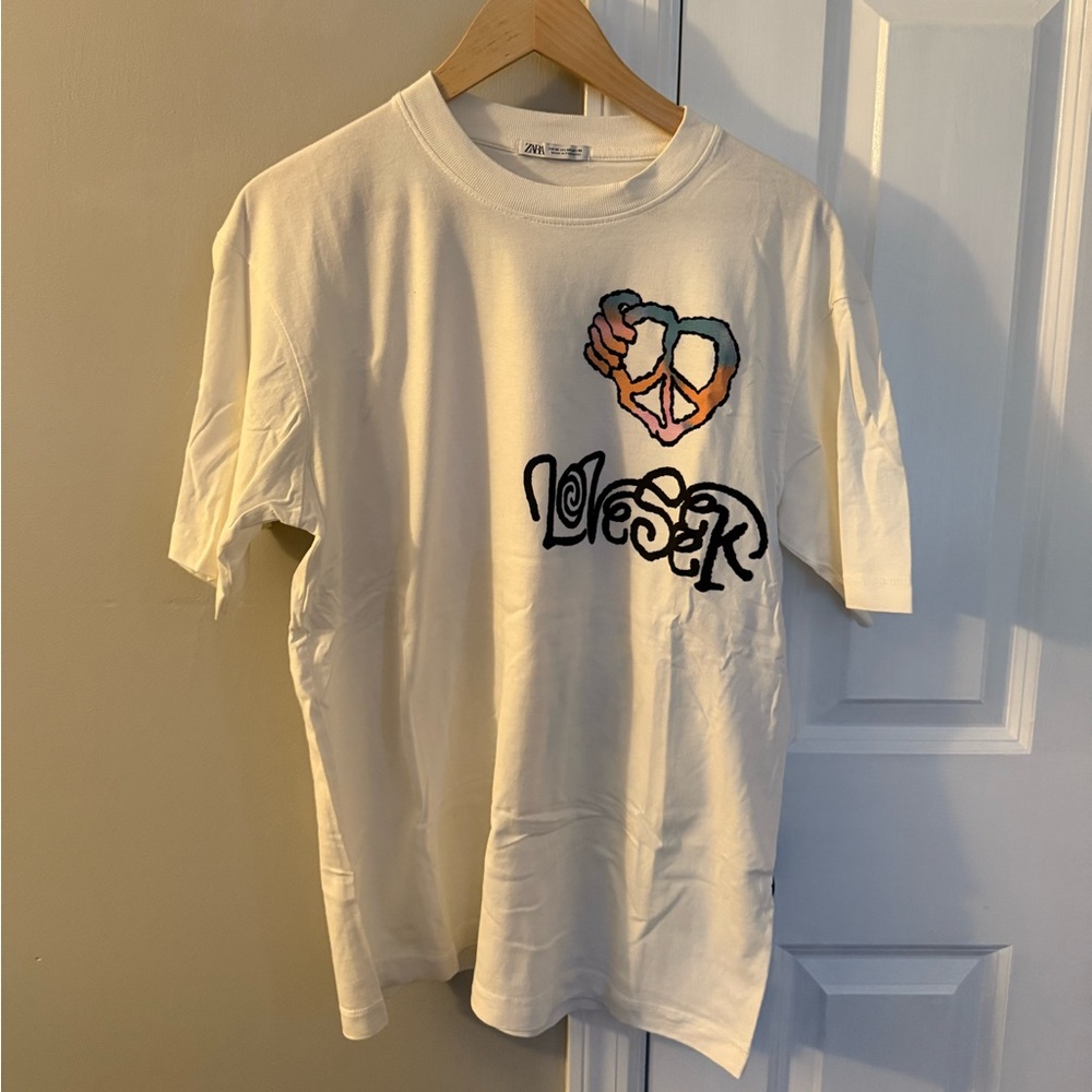 Zara White Graphic T-Shirt